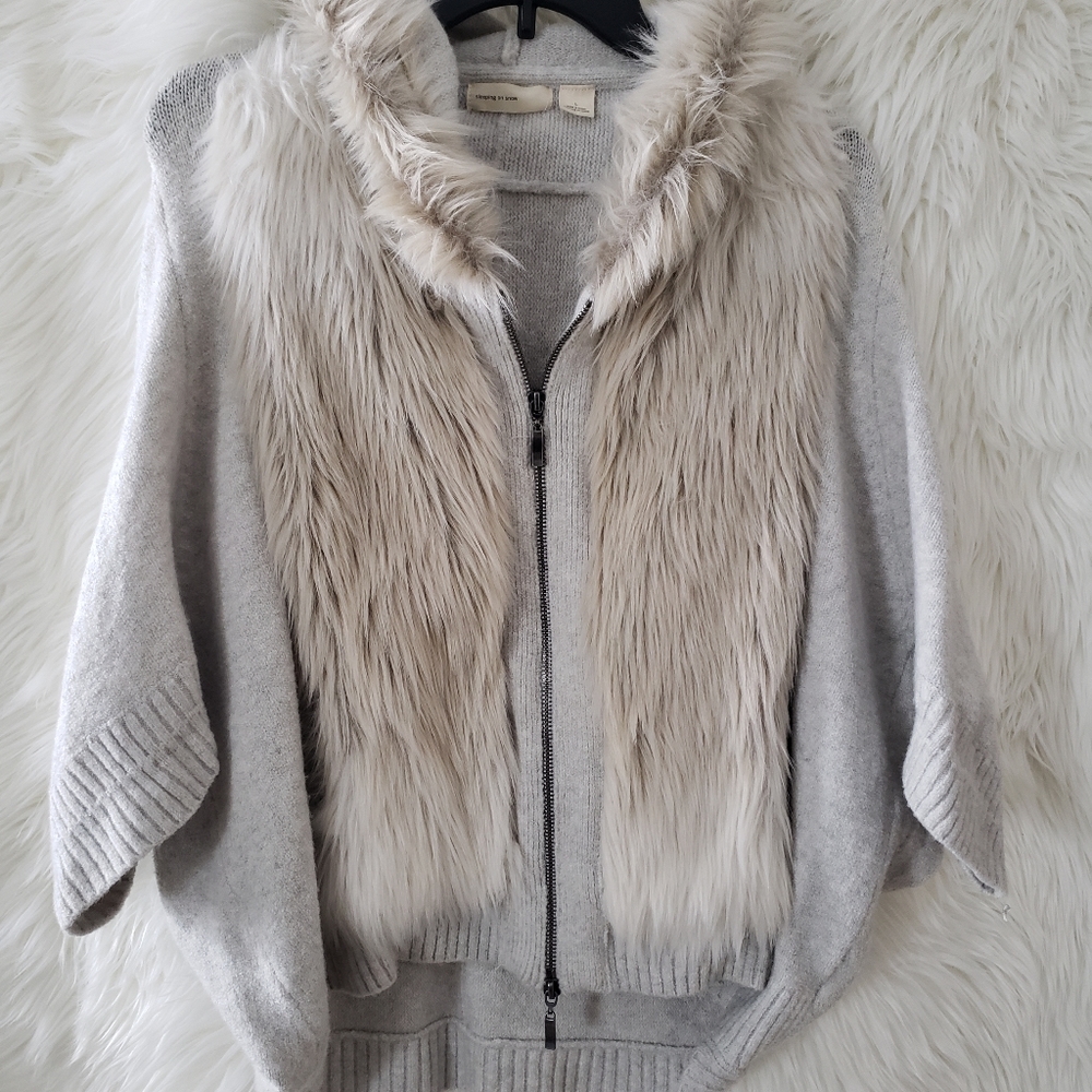 Anthropology hooded faux fur jacket